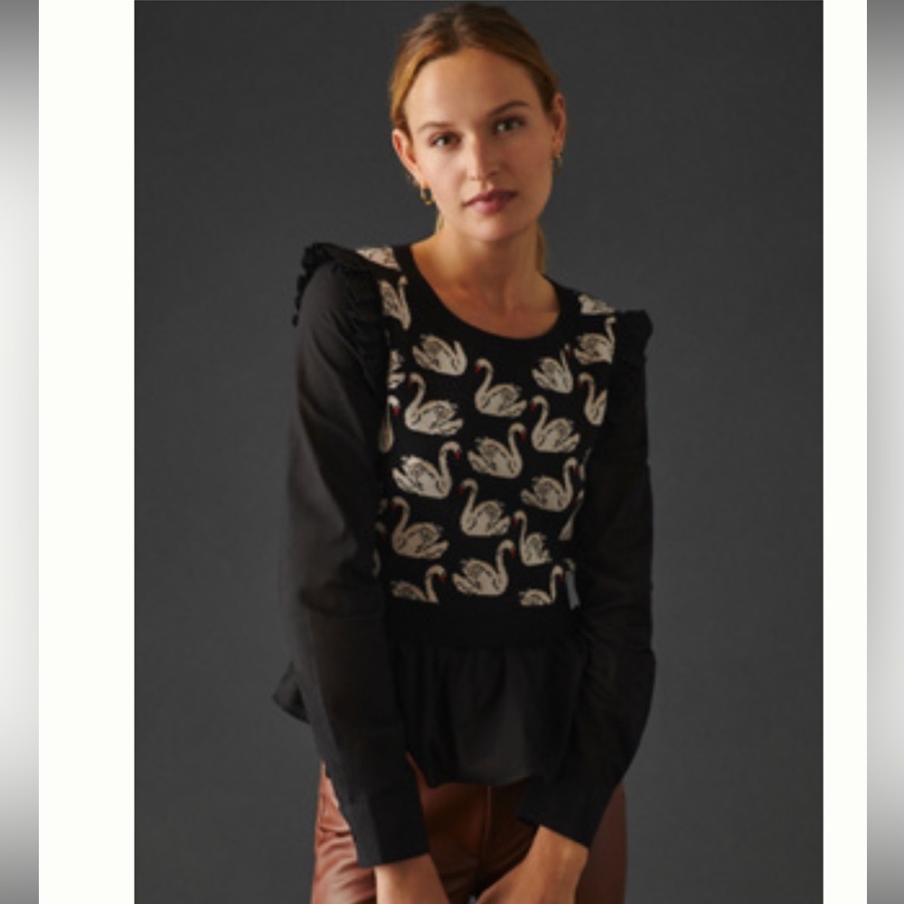 Anthropologie Maeve Ruffle Sweater Vest Twofer L